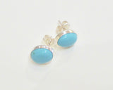 BRAVE SILVER TURQUOISE OVAL PLAIN EDGE STUD EARRINGS 6MM