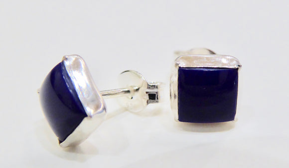 BRAVE SILVER LAPIS SQUARE PLAIN EDGE STUD EARRINGS 6MM