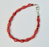 BRAVE SILVER BAMBOO OBLONG BEAD CORAL BRACELET
