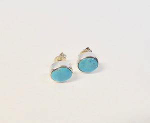 BRAVE SILVER OVAL TURQUOISE STUD EARRINGS