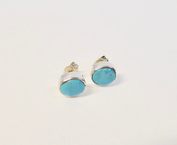 BRAVE SILVER OVAL TURQUOISE STUD EARRINGS