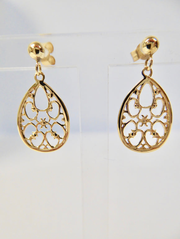 9CT GOLD FILIGREE DROP EARRINGS