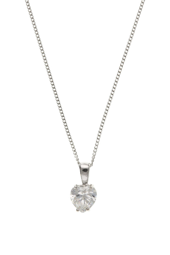 9CT WHITE GOLD CUBIC ZIRCONIA HEART NECKLACE