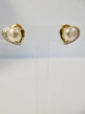 9CT GOLD FRESHWATER CULTURED PEARL & DIAMOND HEART STUD EARRINGS