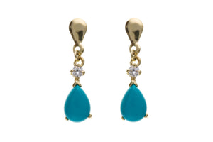 9CT GOLD TURQUOISE & CUBIC ZIRCONIA DROP EARRINGS