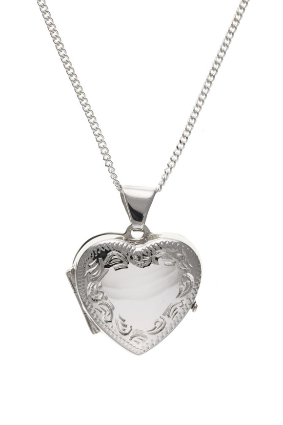 STERLING SILVER ENGRAVED EDGE HEART LOCKET & CHAIN