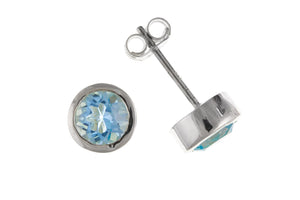 STERLING SILVER 7MM RUB OVER BLUE TOPAZ STUD EARRINGS