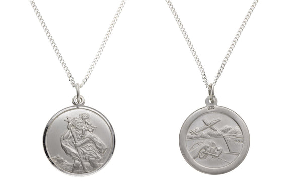 STERLING SILVER 30MM ROUND ST CHRISTOPHER AND CHAIN