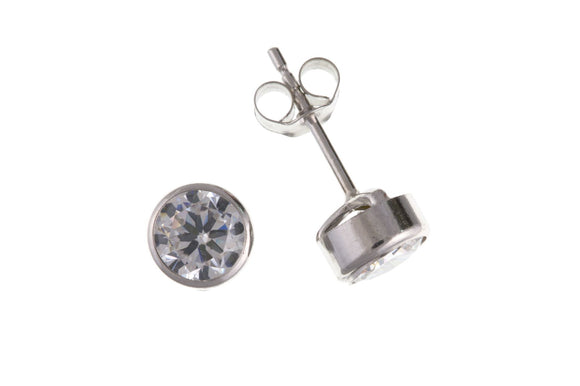 9CT WHITE GOLD RUB OVER CUBIC ZIRCONIA STUD EARRINGS