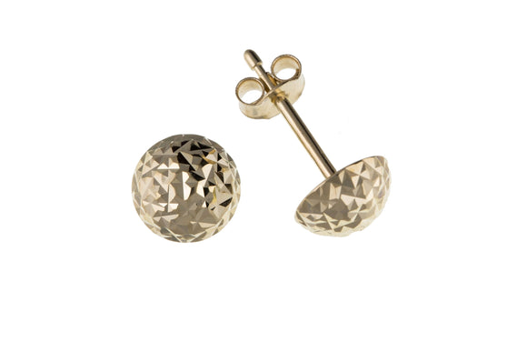 9CT YELLOW GOLD SMALL DIAMOND CUT DOME STUD EARRINGS