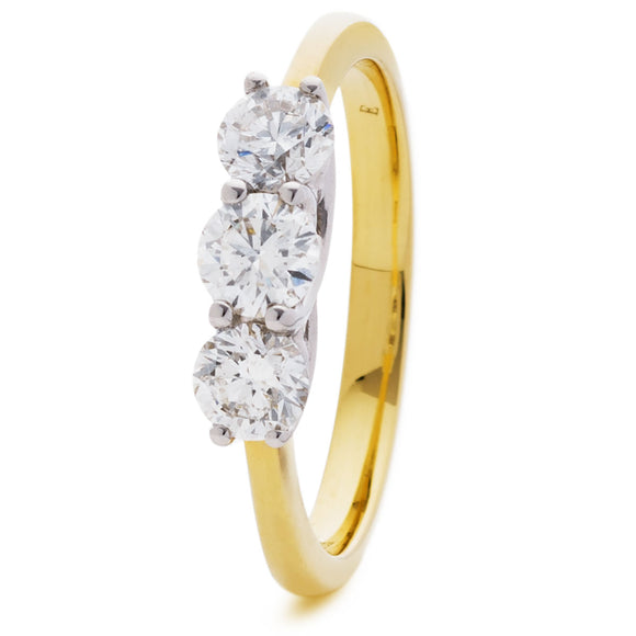 18CT YELLOW GOLD THREE STONE CLAW SET DIAMOND RING