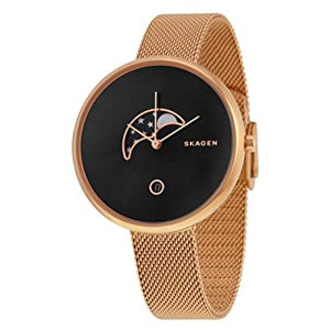 SKAGEN LADIES' GITTE ROSE GOLD MOON PHASE MESH BRACELET WATCH