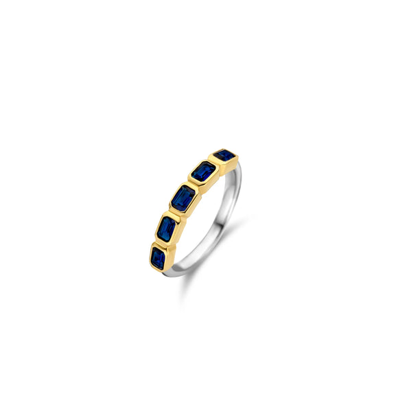 TI SENTO - MILANO YELLOW GOLD PLATED SILVER & BLUE STONE BAND RING