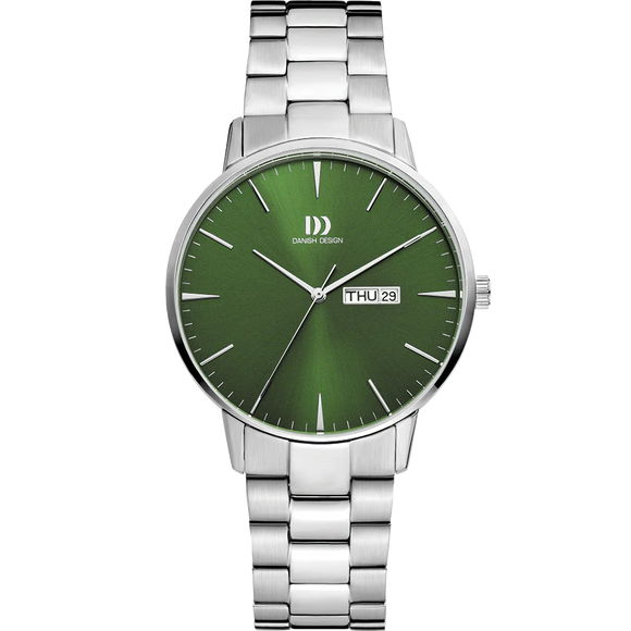 DANISH DESIGN MEN'S LARGE AKILIA SILVER GREEN LINK BRACELET WATCH