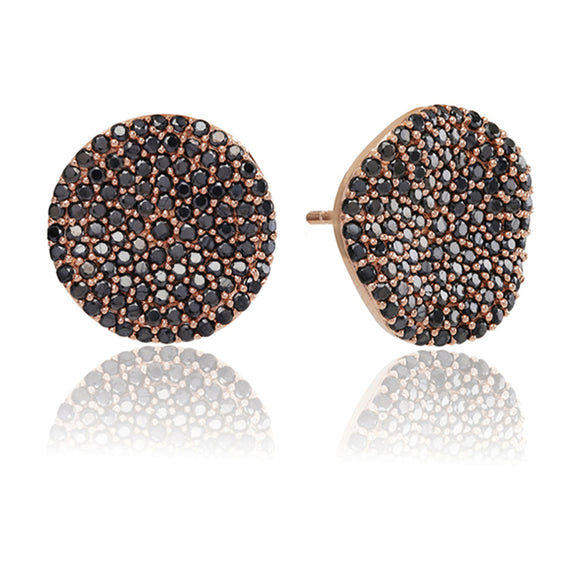 SIF JAKOBS MONTEROSSO ROSE GOLD PLATED SILVER & BLACK CUBIC ZIRCONIA STUD EARRINGS