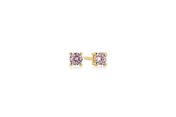 SIF JAKOBS PRINCESS PICCOLO GOLD PLATED SILVER PINK CUBIC ZIRCONIA STUD EARRINGS