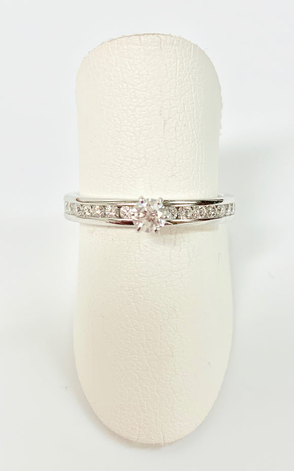 18CT WHITE GOLD DIAMOND FULL ETERNITY WITH SOLITAIRE RING