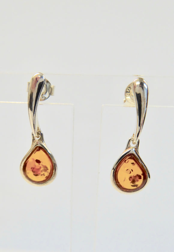 AMBER & SILVER TEAR DROP EARRINGS