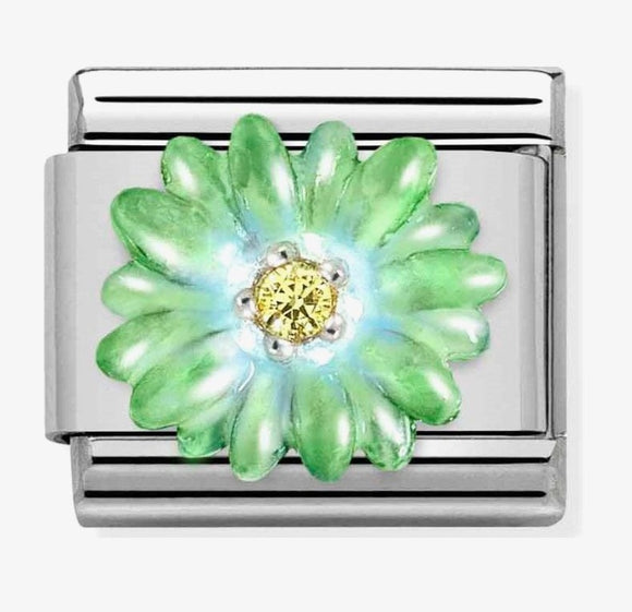 NOMINATION COMPOSABLE SILVERSHINE GREEN FLOWER WITH YELLOW CZ LINK