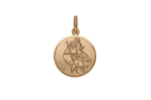 9CT GOLD  ST CHRISTOPHER PLAIN EDGE PENDANT 18MM