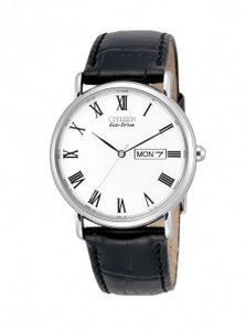 CITIZEN MEN'S ECO-DRIVE ROUND BLACK LEATHER STRAP WATCH