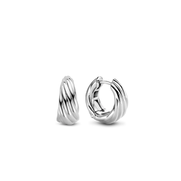 TI SENTO - MILANO SILVER TWISTED LINES  HOOP EARRINGS