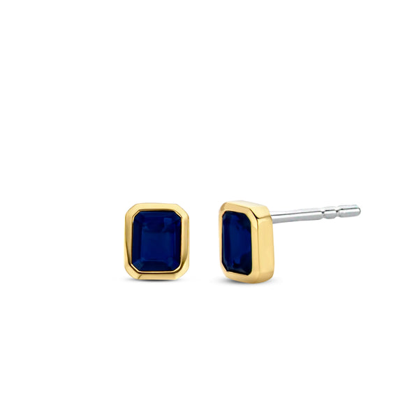 TI SENTO - MILANO YELLOW GOLD PLATED SILVER & BLUE STONE STUD EARRINGS