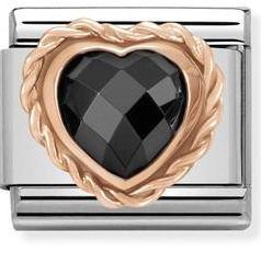 NOMINATION COMPOSABLE ROSE GOLD BLACK CZ HEART LINK