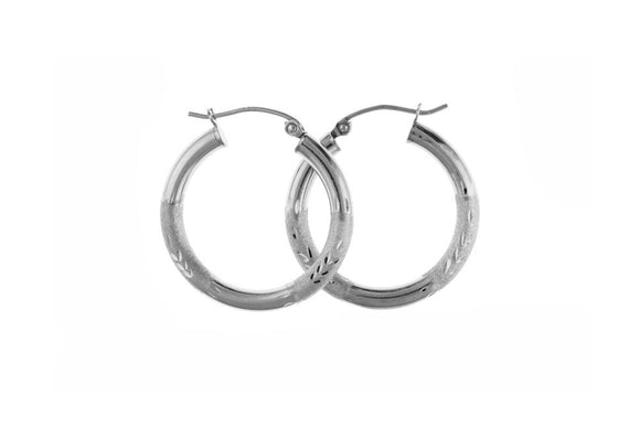 STERLING SILVER SATIN & POLISHED DECORATIVE CREOLE EARRINGS
