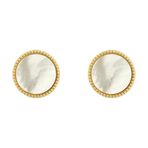 SILVER & GOLD PLATED MOTHER OF PEARL DISC STUD EARRINGS