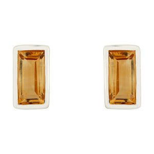 SILVER & CITRINE RECTANGULAR STUD EARRINGS