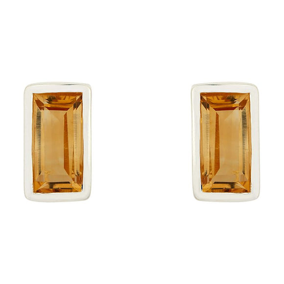 SILVER & CITRINE RECTANGULAR STUD EARRINGS