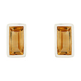 SILVER & CITRINE RECTANGULAR STUD EARRINGS