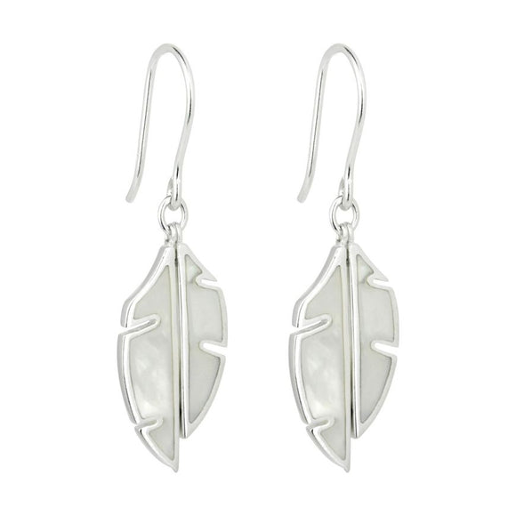 SILVER & MOTHER OF PEARL SPLIT LEAF DROP EARRINGS