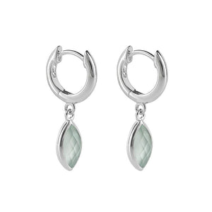 SILVER HOOP & MARQUISE BLUE CHALCEDONY CHARM EARRINGS