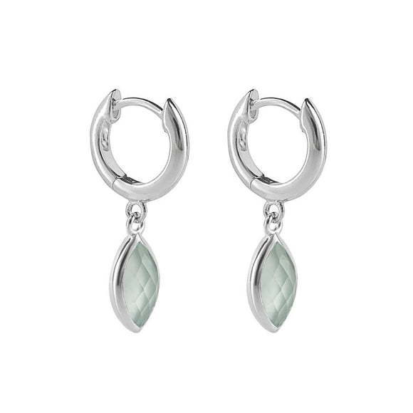 SILVER HOOP & MARQUISE BLUE CHALCEDONY CHARM EARRINGS