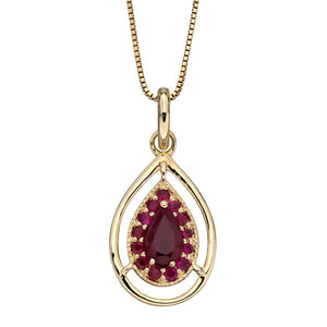 9CT YELLOW GOLD RUBY TEARDROP NECKLACE