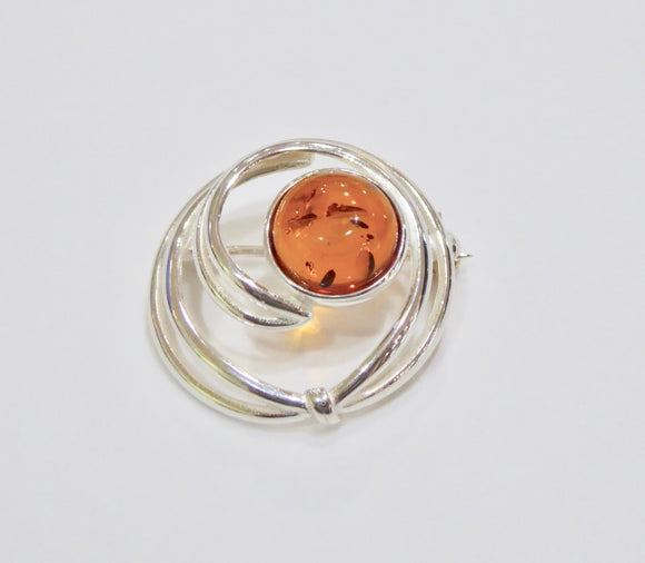 AMBER & SILVER SWIRL BROOCH