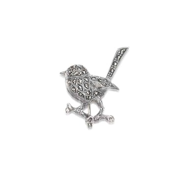 LUKE STOCKLEY SILVER MARCASITE ROBIN BROOCH