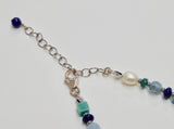 BRAVE SILVER TURQUOISE, LAPIS & PEARL NECKLACE 16"