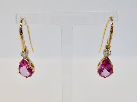 LUKE STOCKLEY 9CT PINK TOPAZ & DIAMOND TEAR DROP EARRINGS