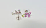 18CT WHITE GOLD, PINK SAPPHIRE, PERIDOT & DIAMOND EARRINGS