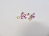 18CT WHITE GOLD, PINK SAPPHIRE, PERIDOT & DIAMOND EARRINGS