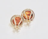AMBER & SILVER ROUND CLIP ON STUD EARRINGS