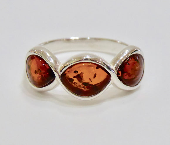 AMBER & SILVER 3 STONE MARQUISE RING