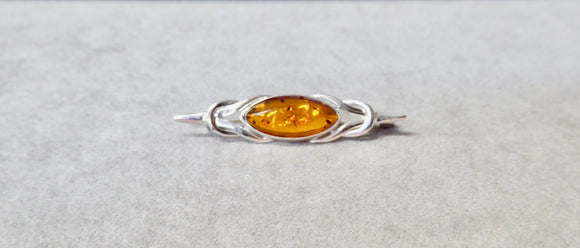 AMBER & SILVER CELTIC MARQUISE BROOCH