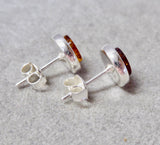 AMBER & SILVER LARGE ROUND SQUARE EDGE STUD EARRINGS