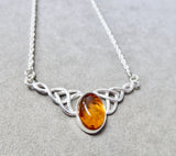 AMBER & SILVER CELTIC OVAL NECKLACE