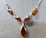AMBER & SILVER X5 OPEN SETTING MARQUISE NECKLACE