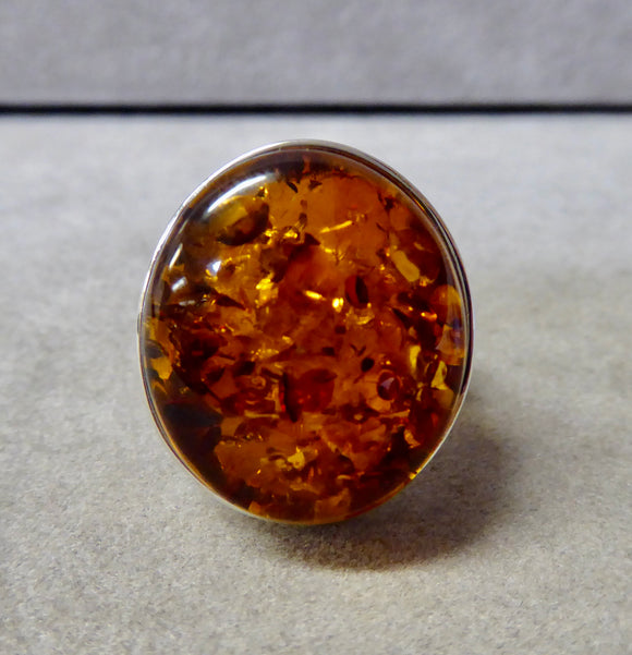 AMBER & SILVER LARGE ROUND RING
